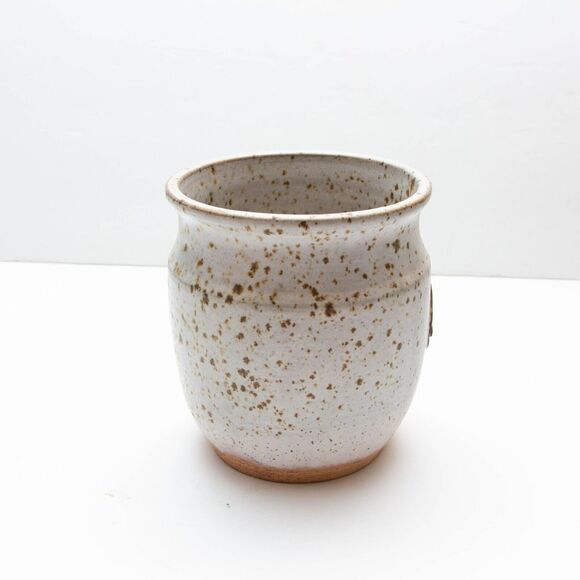 Stoneware Speckled Studio Art pottery Studio Spoon Dish Jar Holder Signed Fry 6" - Picture 6 of 7